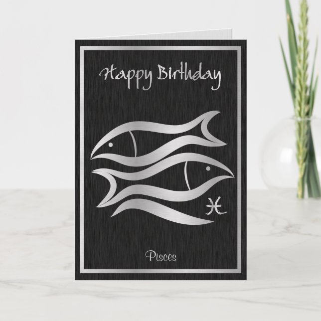 Happy Birthday Pisces Elegant Horoscope Card (Front)