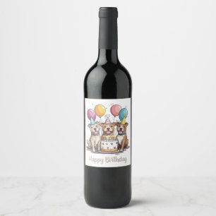 Happy Birthday Pit Bull Dogs Wine Label