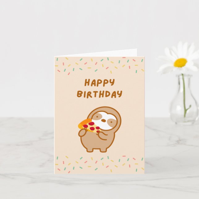 Happy Birthday Pizza Sloth Card (Small Plant)