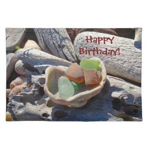 Happy Birthday! placemats Seaglass Shells Ocean