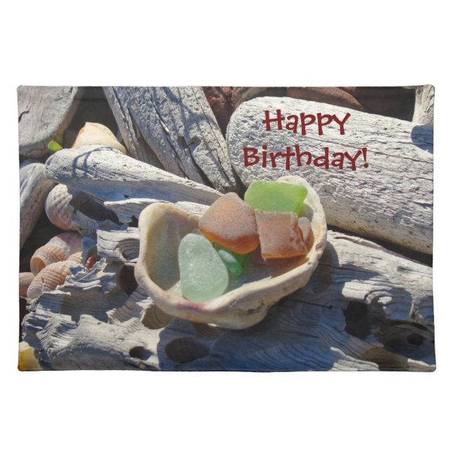 Happy Birthday! placemats Seaglass Shells Ocean (Front)