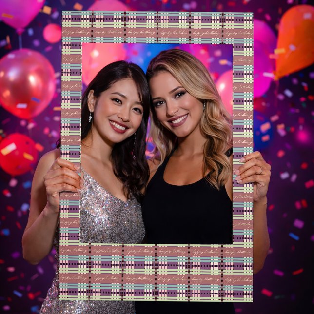 Happy Birthday Plaid Pattern Selfie Frame (Party)