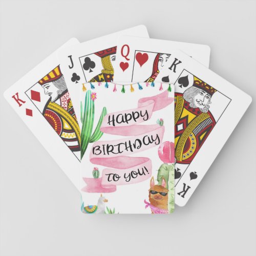 Happy Birthday Playing Cards, Llama with Banner Playing Cards