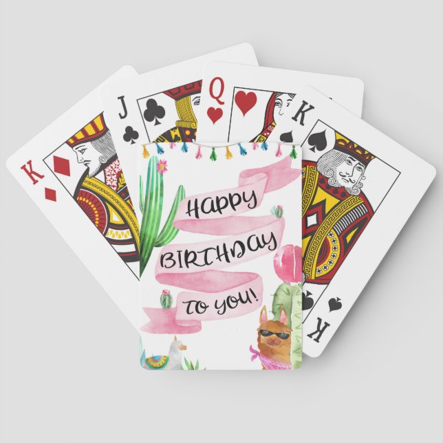 Happy Birthday Playing Cards, Llama with Banner Poker Cards (Back)
