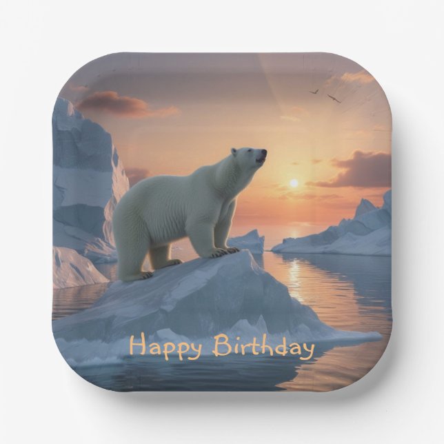 Happy Birthday Polar Bear Paper Plates (Front)