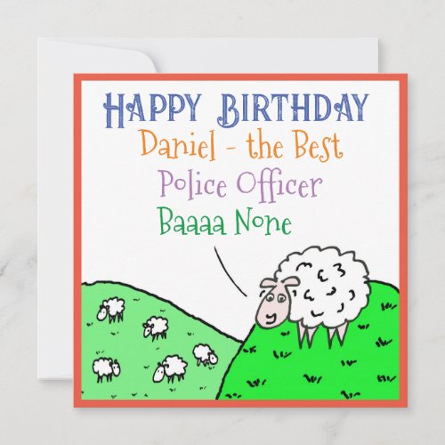Happy Birthday Police Officer Fun Sheep Design Card