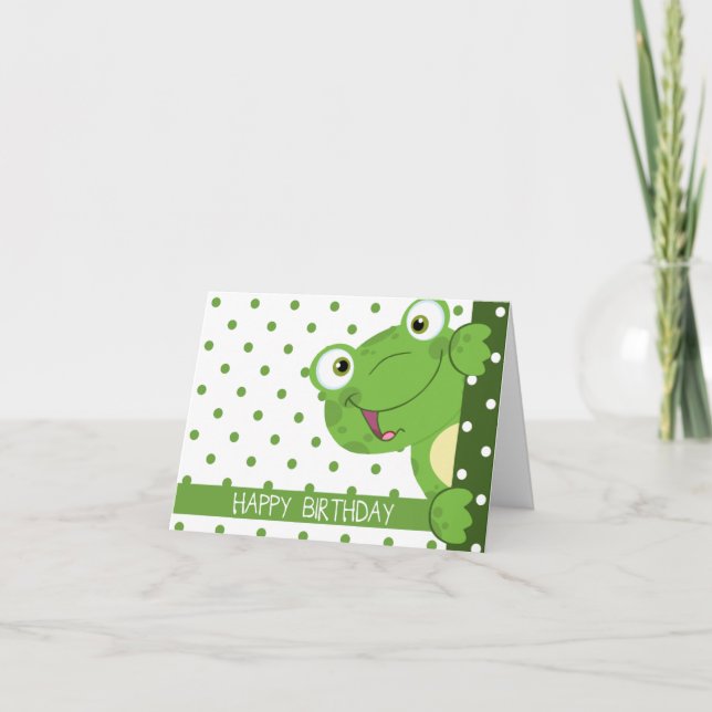 Happy Birthday Polka Dot and Frog Design Card (Front)