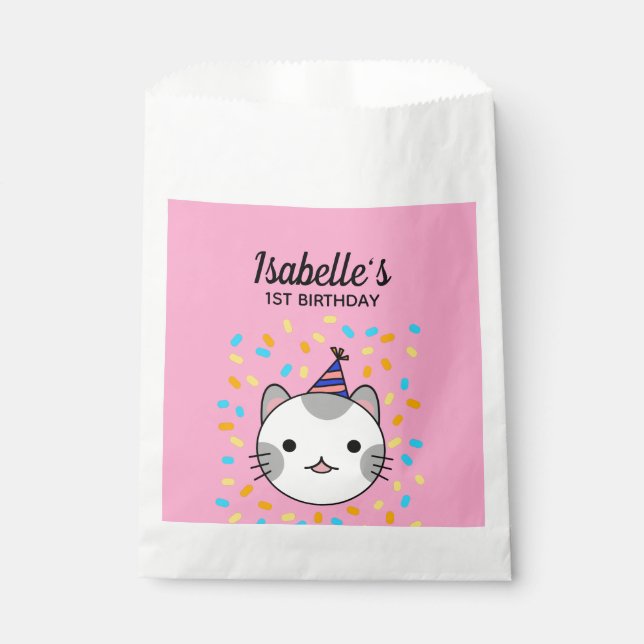 Happy Birthday Polka Dot Cat Favor Bag (Front)