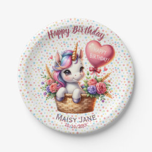 Happy Birthday Polka Dot Cute Unicorn Paper Plates