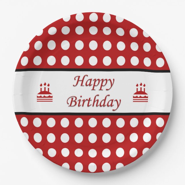 Happy Birthday Polka Dot Paper Plates (Front)