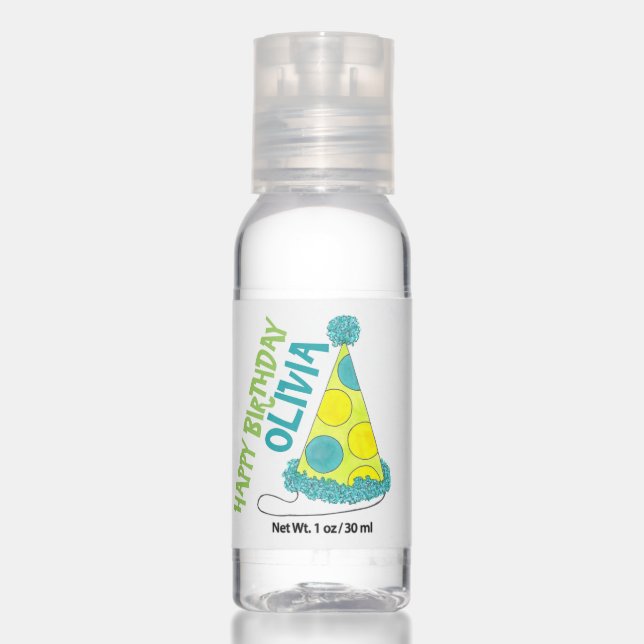 Happy Birthday Polka Dot Party Hat Favor Hand Sanitizer (Front)