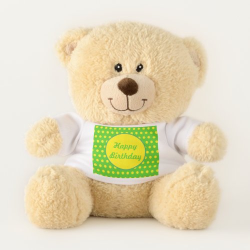 Happy Birthday Polka Dot Teddy Bear Neon Green