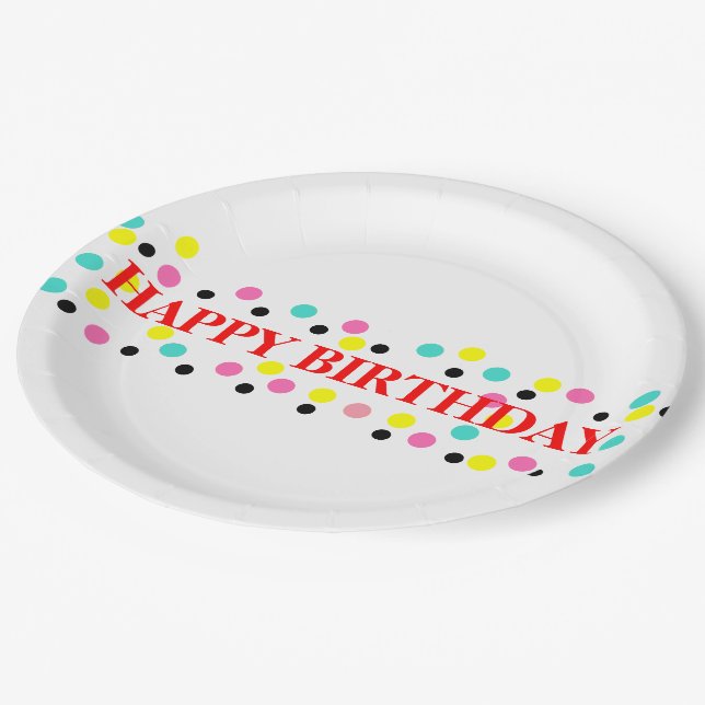 Happy Birthday Polka Dots Paper Plates (Angled)