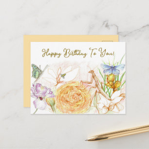 Happy Birthday Pollinator Garden Praying Mantis Postcard