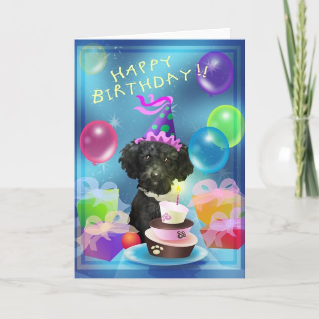 Happy Birthday poodle balloons Card (Front)