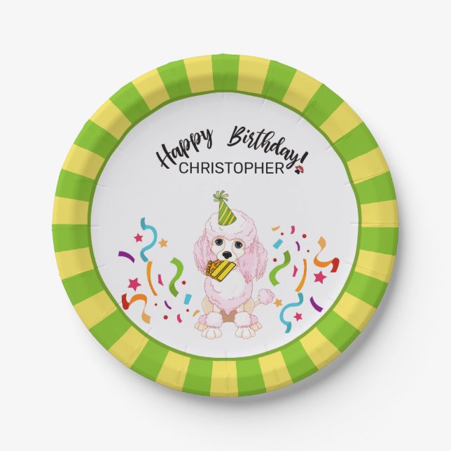 Happy Birthday Poodle Dog Party Paper Plates (Front)
