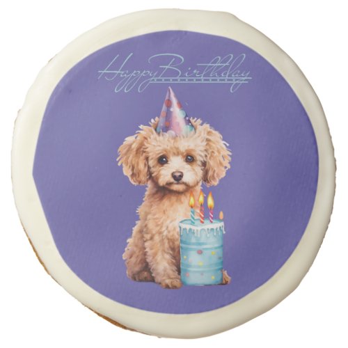 Happy Birthday Poodle with Party Hat  Bday Cake  Sugar Cookie