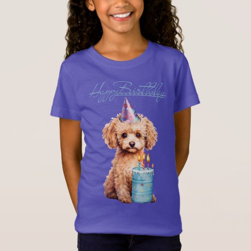 Happy Birthday Poodle with Party Hat  Bday Cake  T_Shirt