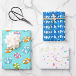 Happy Birthday Pool Party Wrapping Paper Sheets
