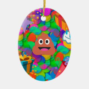 happy birthday poop emoji ceramic ornament