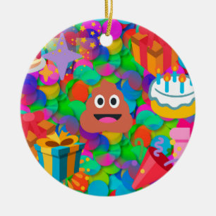 happy birthday poop emoji ceramic ornament