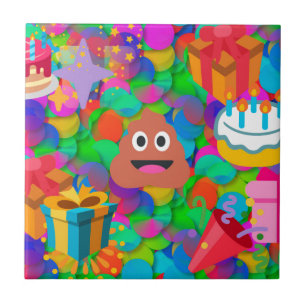 happy birthday poop emoji ceramic tile