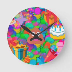 happy birthday poop emoji round clock