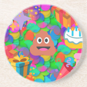 happy birthday poop emoji sandstone coaster