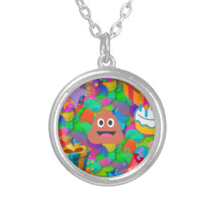 happy birthday poop emoji silver plated necklace