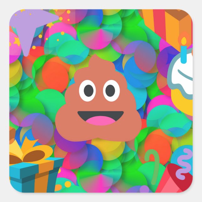 happy birthday poop emoji square sticker (Front)