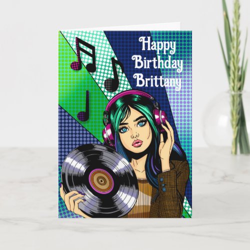 Happy Birthday   Pop Art Girl with Record Card