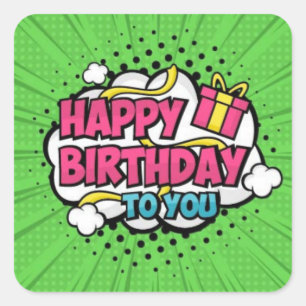 Happy Birthday Pop Art Square Sticker