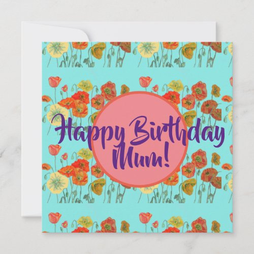 Happy Birthday Poppy floral ladies Mom Name Card