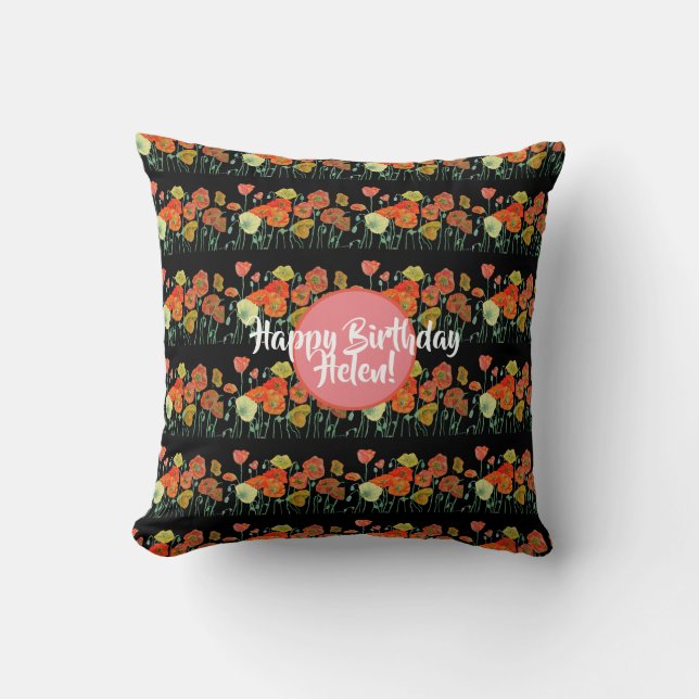Happy Birthday Poppy floral ladies Name Cuchion Throw Pillow (Front)