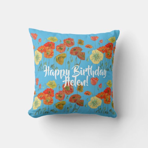 Happy Birthday Poppy floral ladies Name Cushion
