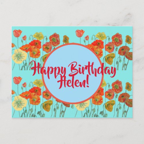 Happy Birthday Poppy floral ladies Name Postcard