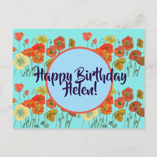 Happy Birthday Poppy floral ladies Name Postcard