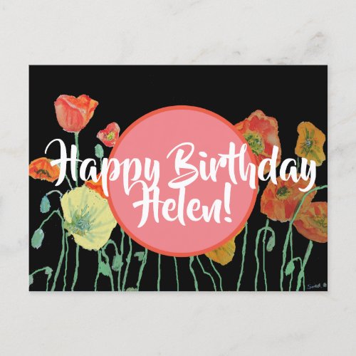 Happy Birthday Poppy floral ladies Name Postcard