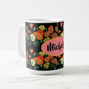 Happy Birthday Poppy floral Orange ladies Name Mug
