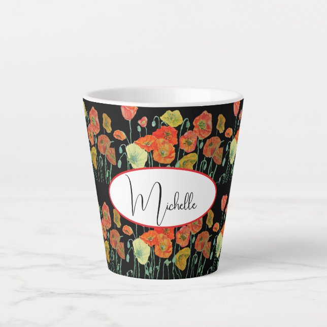 Happy Birthday Poppy floral Orange ladies Name Mug (Front)