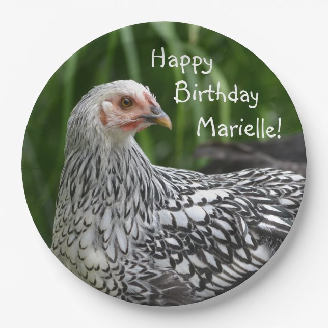 Happy Birthday Posing Chicken Paper Plates (Front)