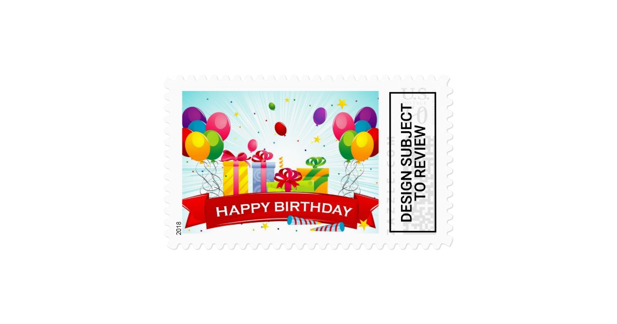 Happy Birthday - Happy Colourful Post Stamp, Zazzle