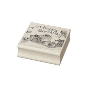 Happy Birthday Postcard Rubber Stamp