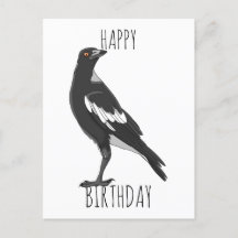 Happy Birthday postcard with Australian magpie