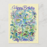 Happy Birthday Postcards For Sisters With Flowers<br><div class="desc">Unique Happy Birthday Postcards For Sisters with wishes (text: Happy Birthday My Dear Sis!). 
I used for the postcard design my handmade pastel wild flowers drawing I made in 2014.</div>