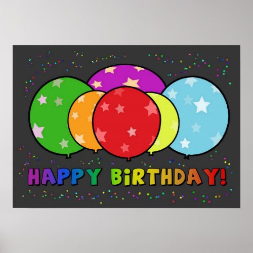 Happy Birthday Poster Rainbow Balloons
