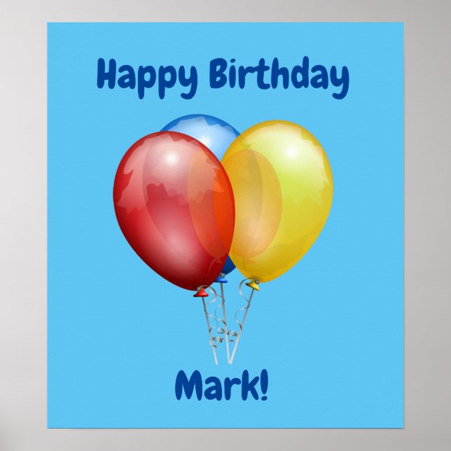 Happy Birthday Poster Sign with Balloons (Front)