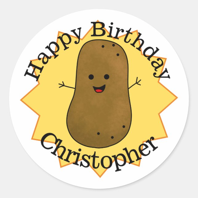 Happy Birthday Potato Personalized  Classic Round Sticker (Front)
