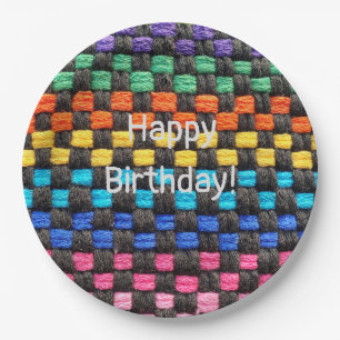 Happy Birthday Potholder Check Pattern Paper Plates