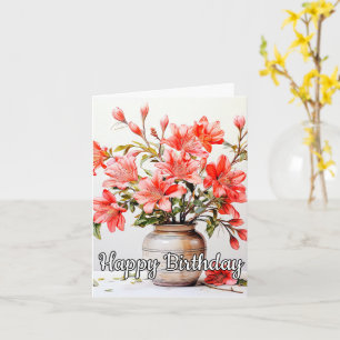 Happy Birthday Potted Lily Flower Illustration Card